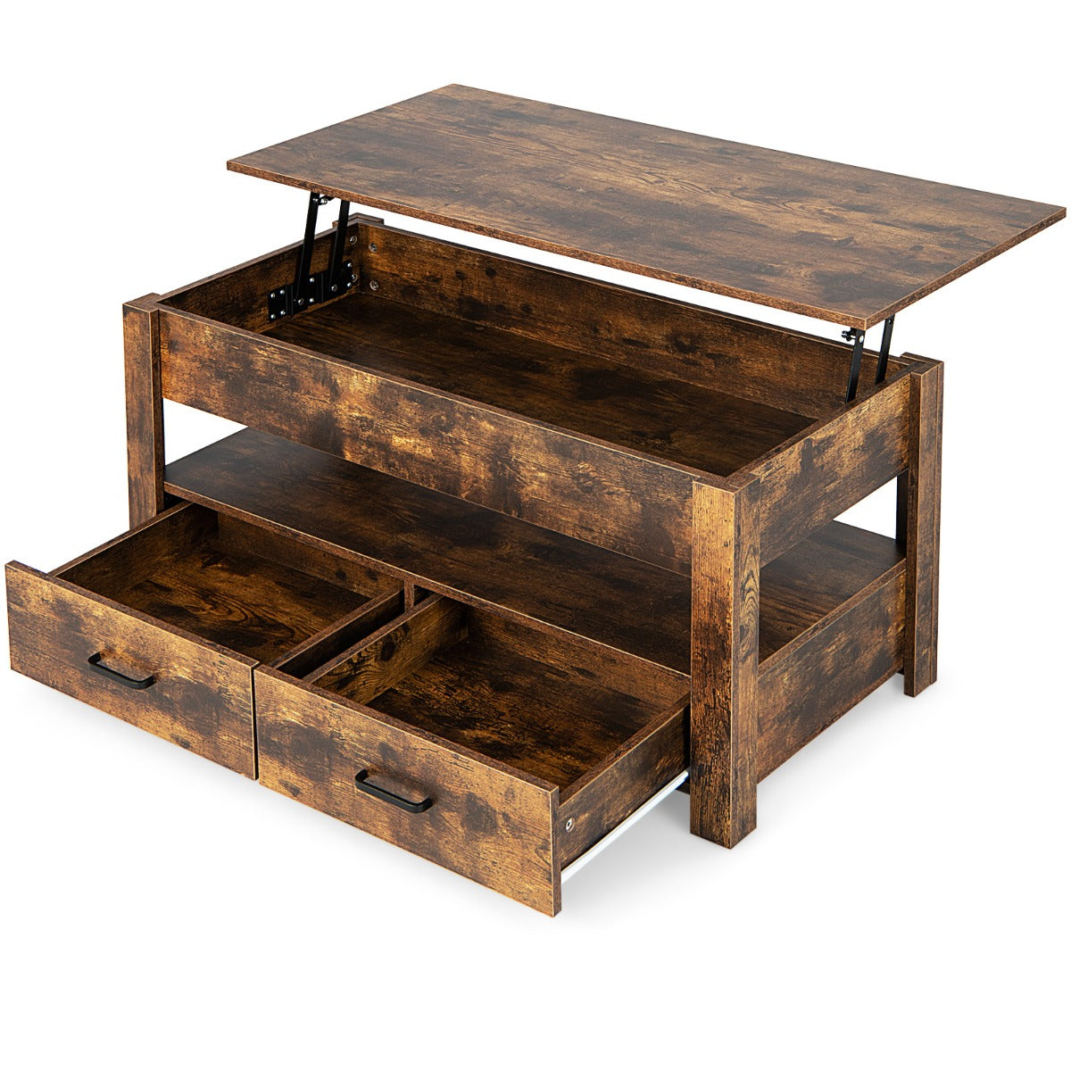 LIVSK Verstelbare Salontafel met Hefplaat - Ergonomisch en Ruime Opbergruimte - Duurzaam Hout - 106 x 50 x 48 cm - Rustiek bruin