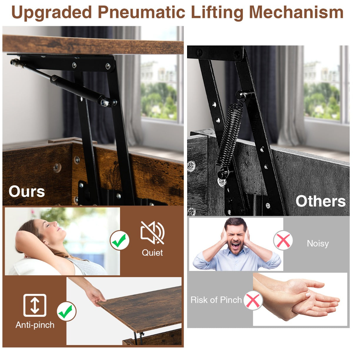 LIVSK Verstelbare Salontafel met Hefplaat - Ergonomisch en Ruime Opbergruimte - Duurzaam Hout - 106 x 50 x 48 cm - Rustiek bruin