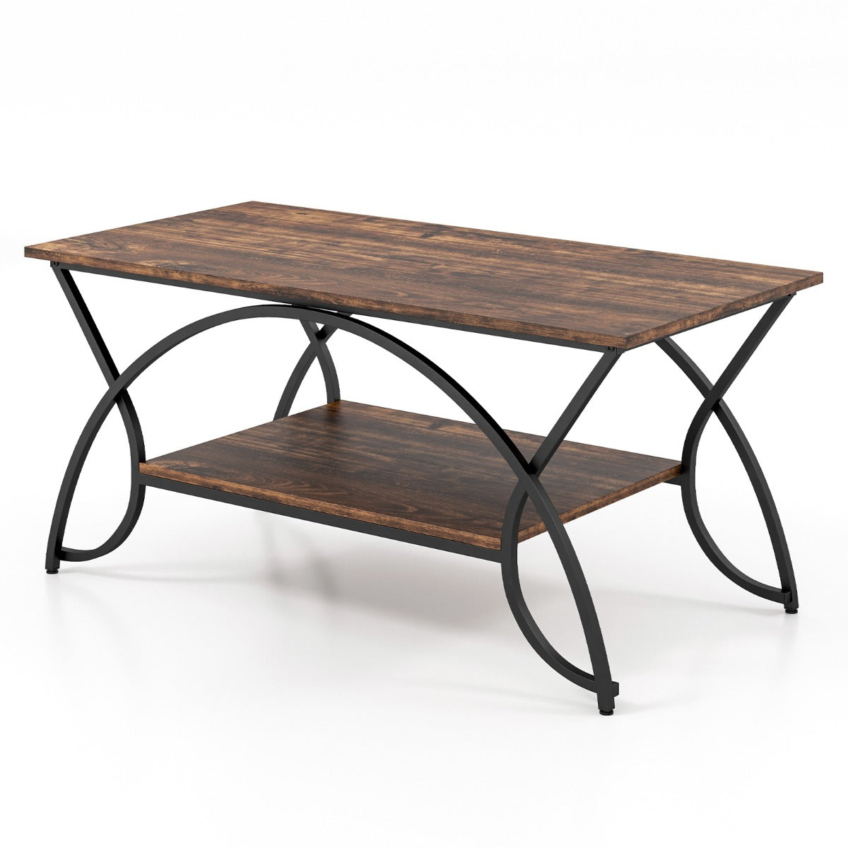 LIVSK Moderne Salontafel - Imitatiemarmeren Bovenblad - 2-laags Ontwerp - Duurzaam Metalen Frame - Tot 70 kg - Bruin