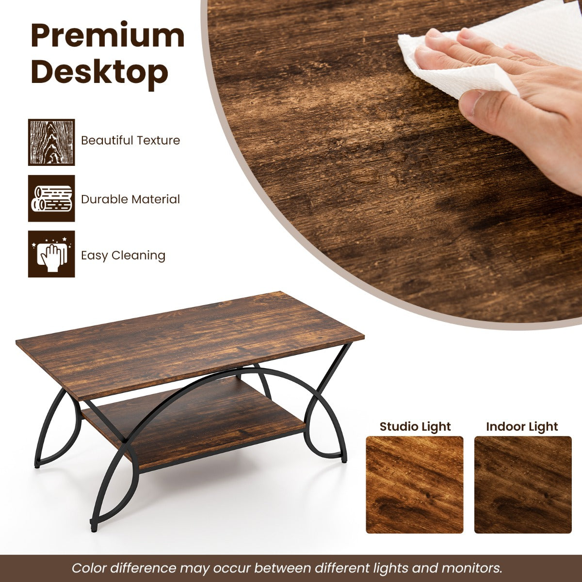LIVSK Moderne Salontafel - Imitatiemarmeren Bovenblad - 2-laags Ontwerp - Duurzaam Metalen Frame - Tot 70 kg - Bruin