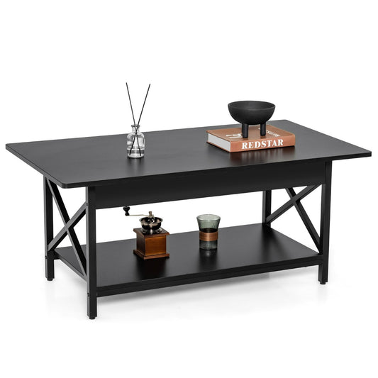 LIVSK Industriële Retro Salontafel - Duurzaam Metaal - Ruime Opbergruimte - Poedercoating - 110 x 60 x 48 cm - Zwart