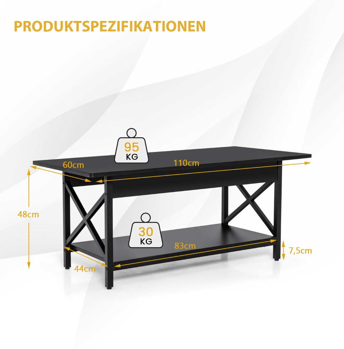 LIVSK Industriële Retro Salontafel - Duurzaam Metaal - Ruime Opbergruimte - Poedercoating - 110 x 60 x 48 cm - Zwart