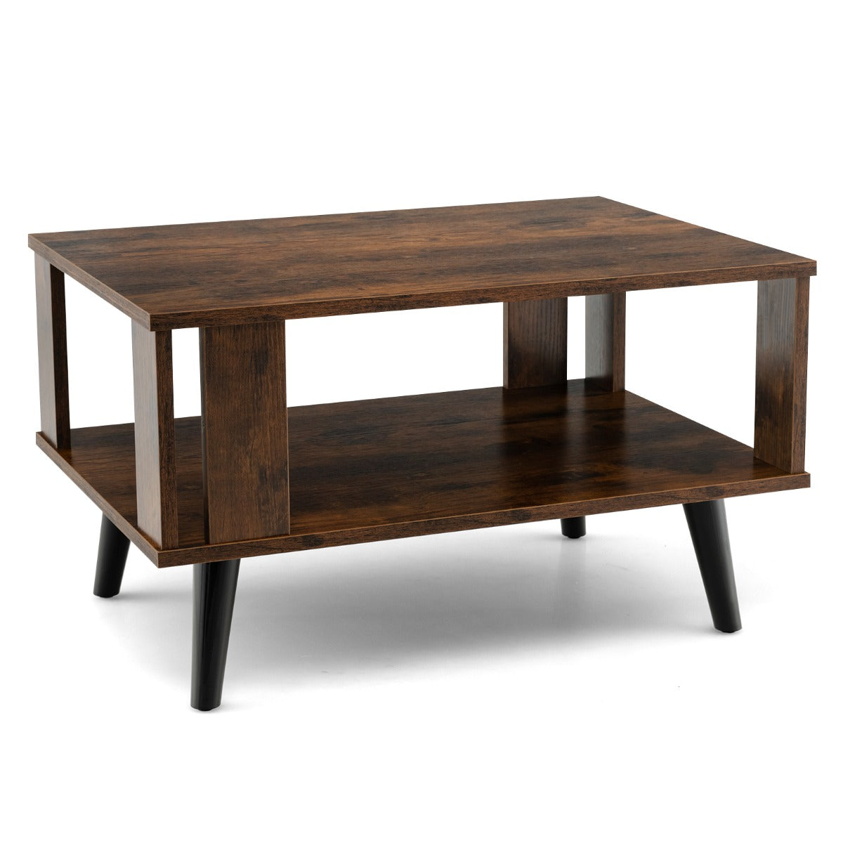 LIVSK Industriële Salontafel - 2-laags Opbergruimte - Houten Tafel voor Woonkamer - 70 x 50 x 41 cm - Rustiek bruin en zwart