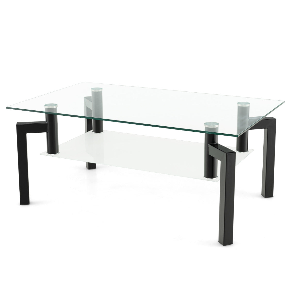LIVSK 2-traps Salontafel - Gehard Glas - Zwart Metalen Frame - Ruim Tafelblad - Draagkracht tot 90 kg - 100 x 60 x 43 cm - Zwart