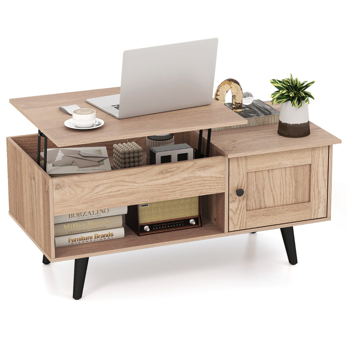 LIVSK Salontafel met Liftblad - Verstelbaar van 46 tot 60 cm - Verborgen Opbergruimte - Duurzaam Hout - Natuurlijke