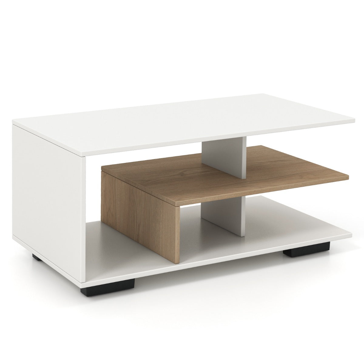 LIVSK geometrische salontafel - 3 Niveaus - Modern/Retro Design - Duurzaam Gelamineerd Hout - 90 x 50 x 42 cm -