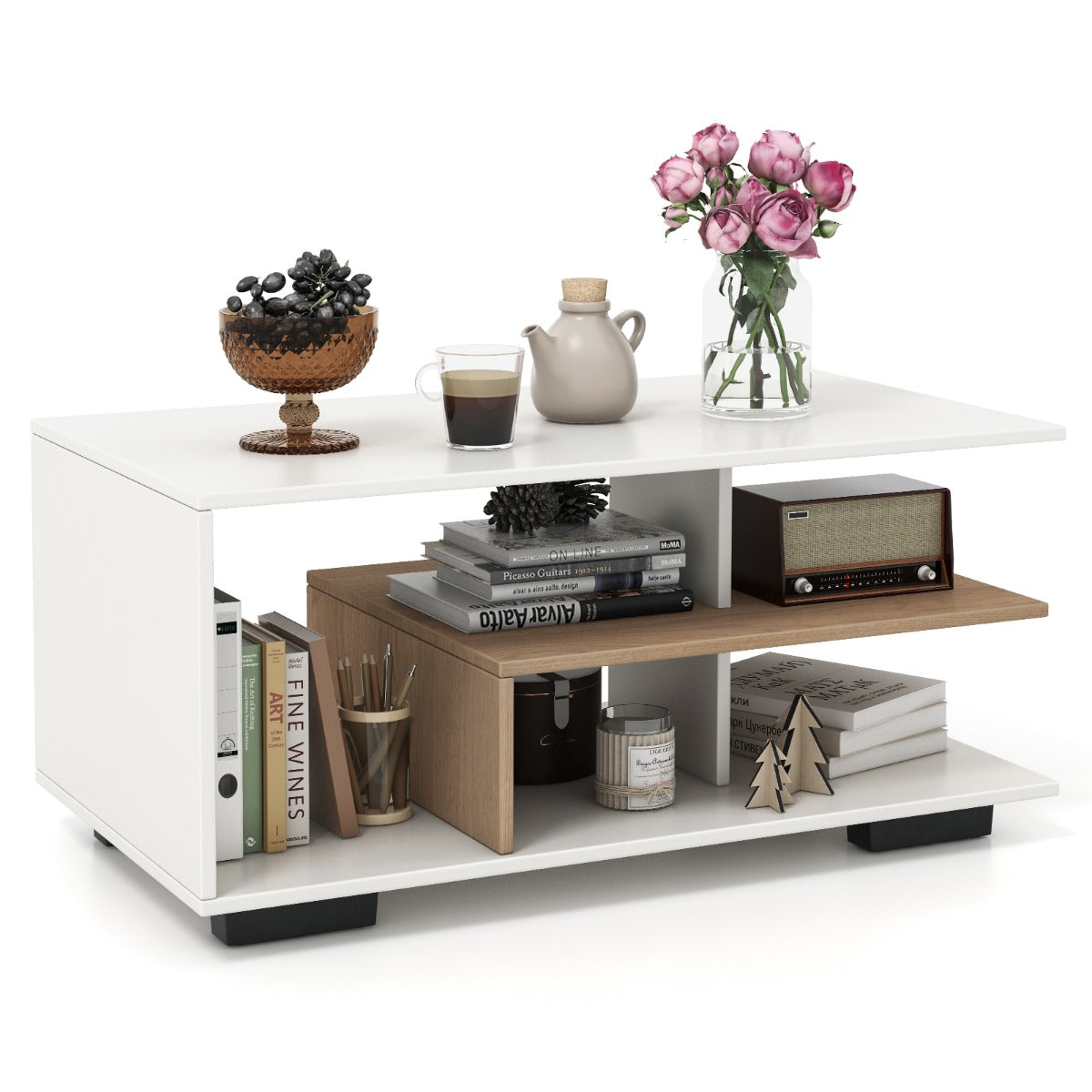 LIVSK geometrische salontafel - 3 Niveaus - Modern/Retro Design - Duurzaam Gelamineerd Hout - 90 x 50 x 42 cm -
