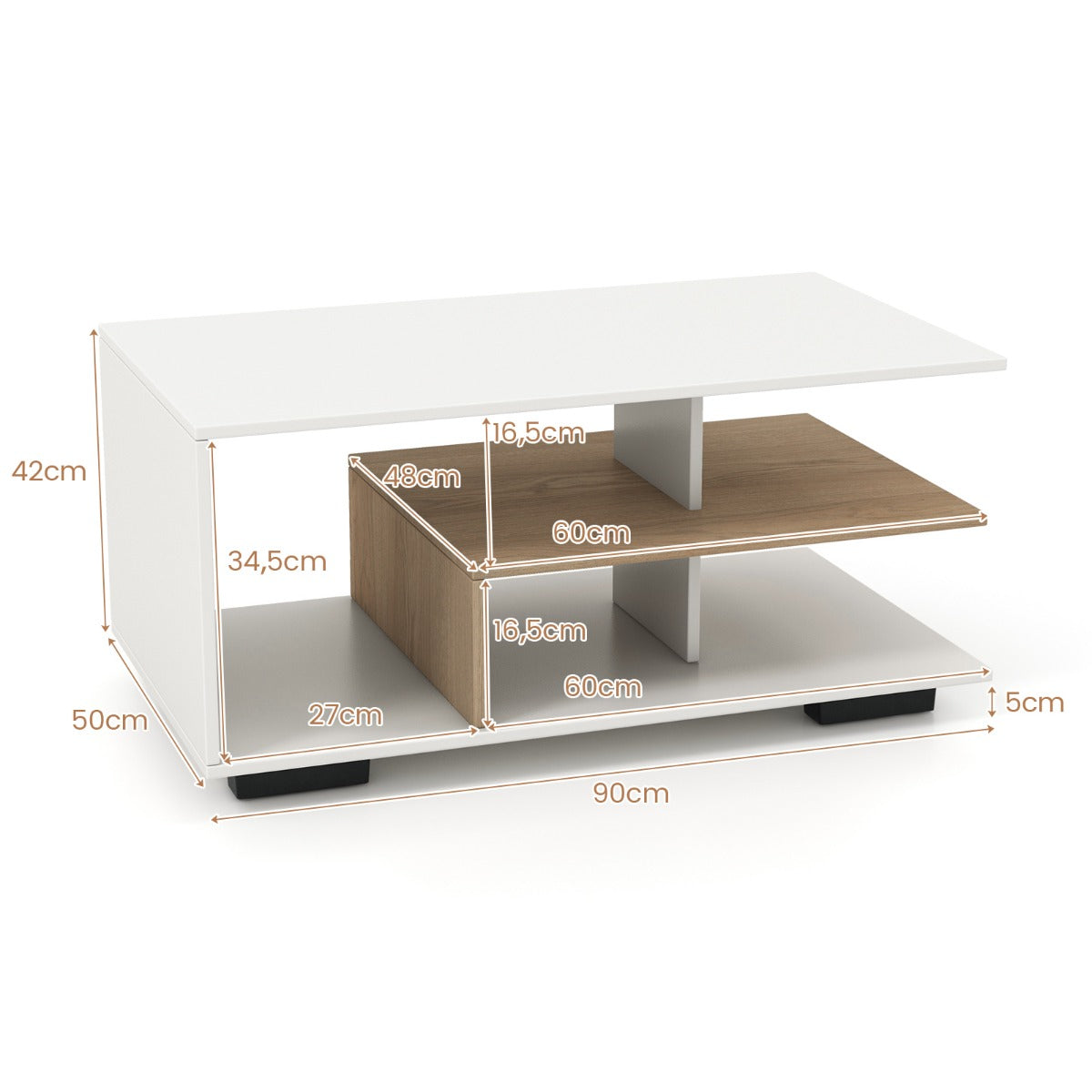 LIVSK geometrische salontafel - 3 Niveaus - Modern/Retro Design - Duurzaam Gelamineerd Hout - 90 x 50 x 42 cm -