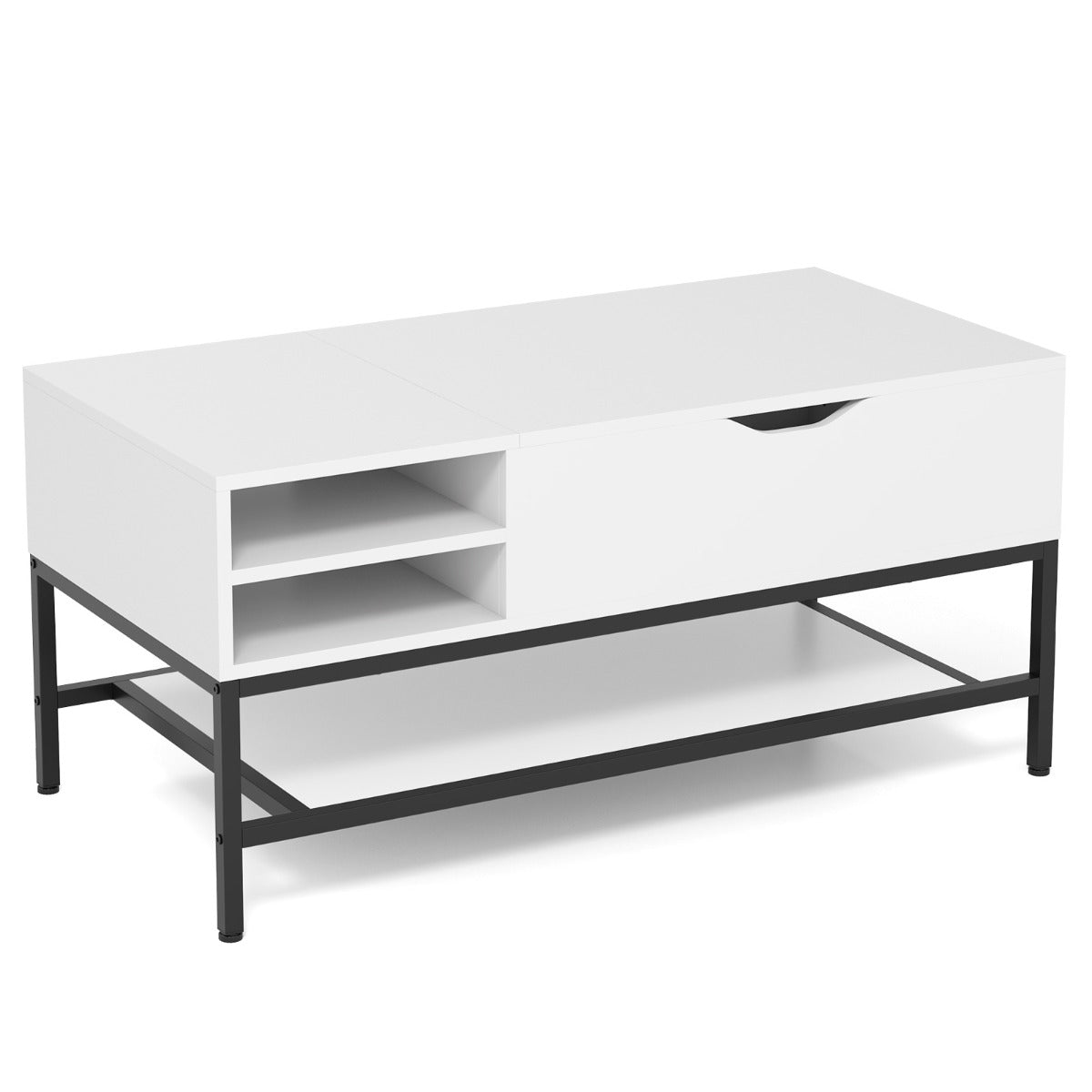 LIVSK Opklapbare Salontafel - Verhoogbaar Bovenblad 47,5-61 cm - Verwijderbare Plank - Verborgen Opbergruimte - Grijs/Wit