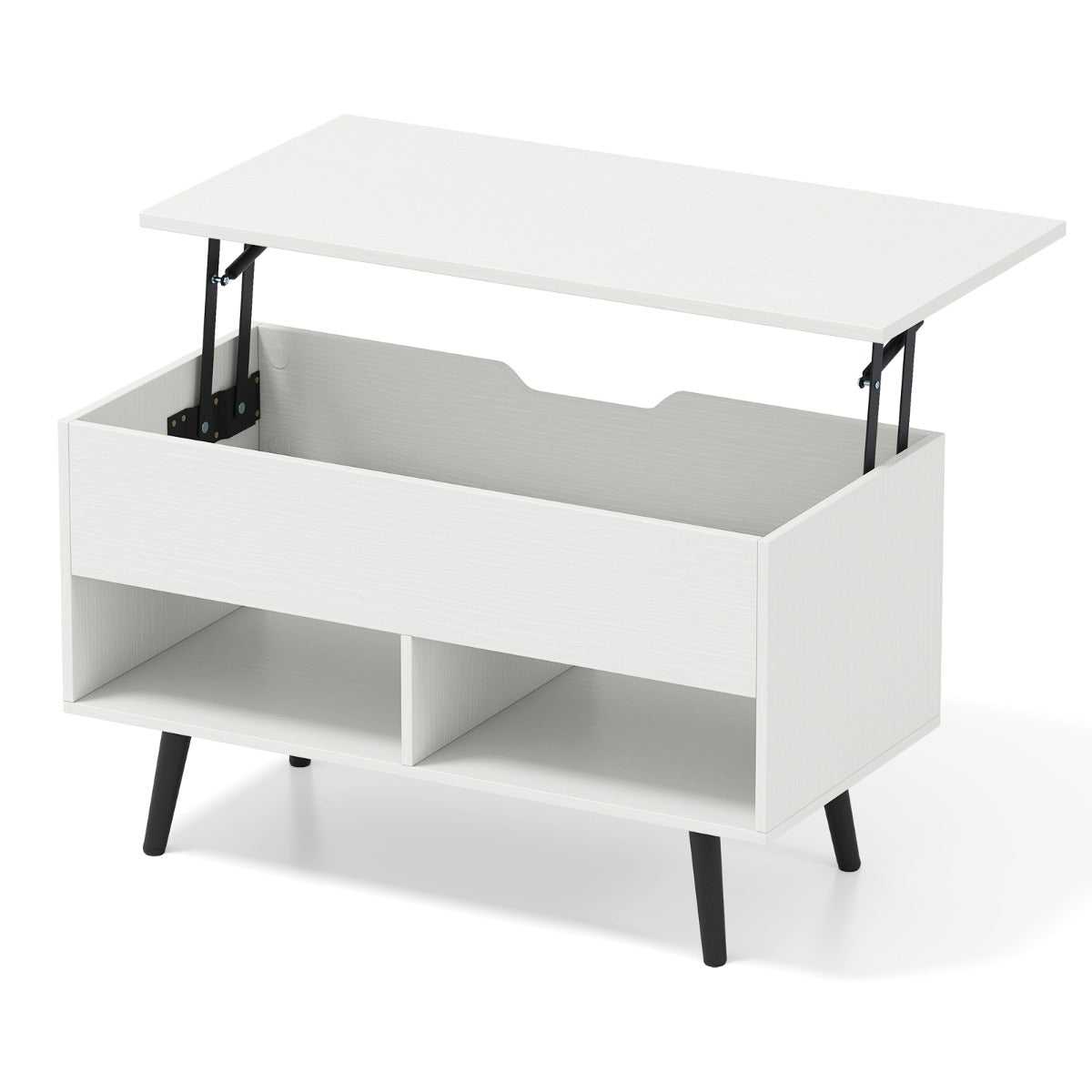 LIVSK Moderne Salontafel met Gasliftmechanisme - Verstelbaar Tafelblad - Ruime Opbergruimte - 80 x 40 x 46 cm - Wit