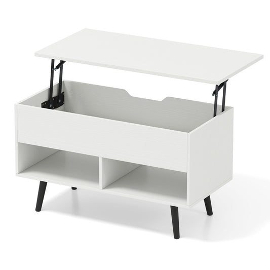 LIVSK Moderne Salontafel met Gasliftmechanisme - Verstelbaar Tafelblad - Ruime Opbergruimte - 80 x 40 x 46 cm - Wit