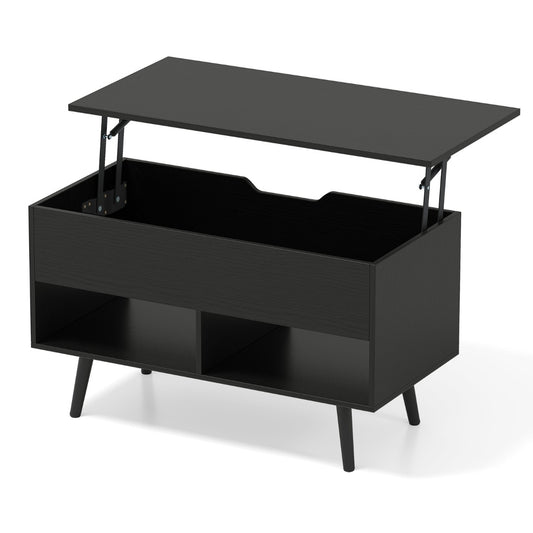 LIVSK Verstelbare Salontafel - Hefbaar Tafelblad - Ruime Opbergruimte - Stevige Constructie - 80 x 40 x 46 cm - Zwart