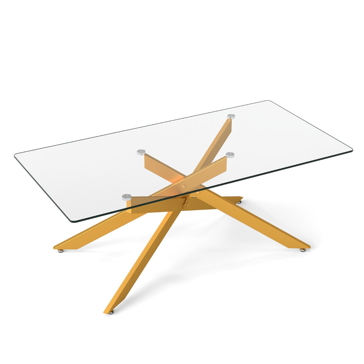 Livsk costway salontafel rechthoekige salontafel met gehard glazen blad en metalen buizenframe 120 x 60 x 455 cm goud 1