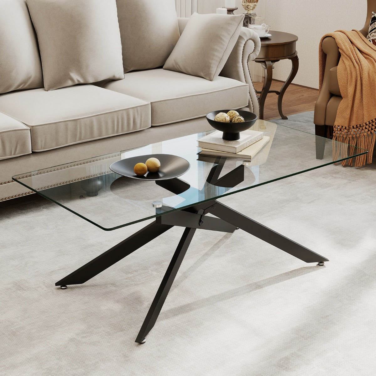 Livsk costway salontafel rechthoekige salontafel met gehard glazen blad en metalen buizenframe 120 x 60 x 455 cm zwart