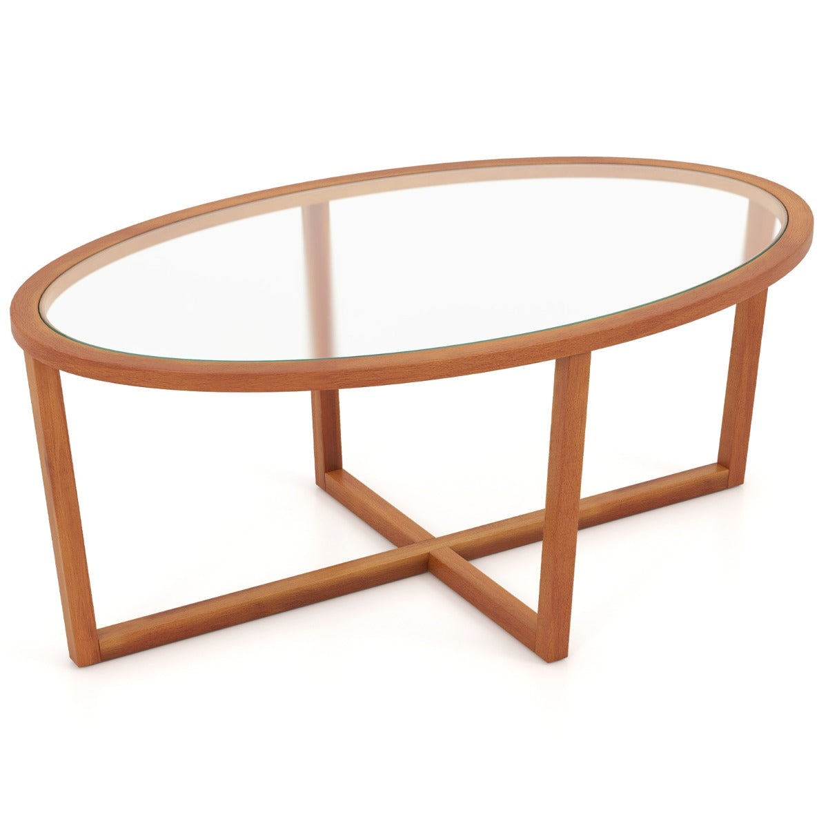 LIVSK Ovale Salontafel van Gehard Glas - Massieve Acaciahouten Poten - Eenvoudige Montage - Modern Design - 120 x 70 x 75 cm -