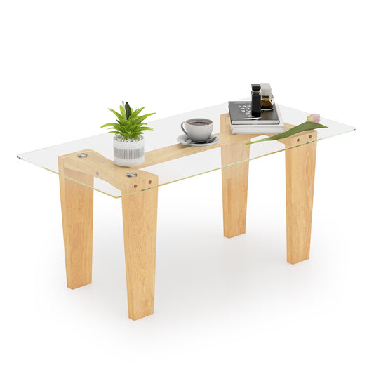 LIVSK Glazen Salontafel - Gehard Glas - Massief Rubberhouten Poten - Ondersteuning tot 45 kg - 100 x 50 x 41 cm - Transparant en