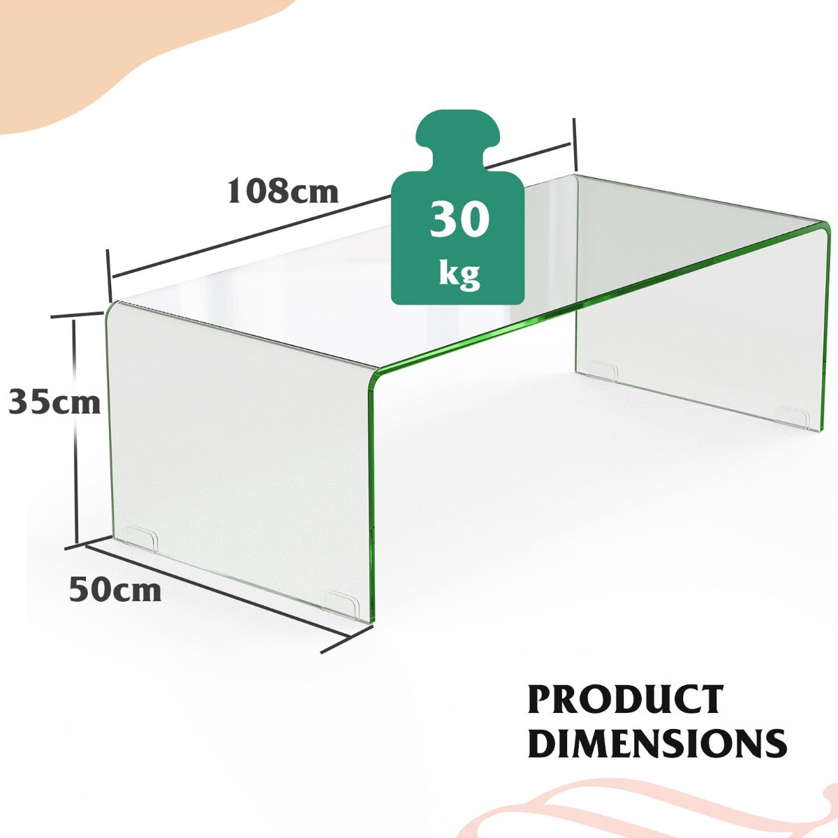 LIVSK Bijzettafel van Gehard Glas - Modern Design - Hittebestendig en Waterafstotend - Draagvermogen 30 kg - 108 x 50 x 35 cm -