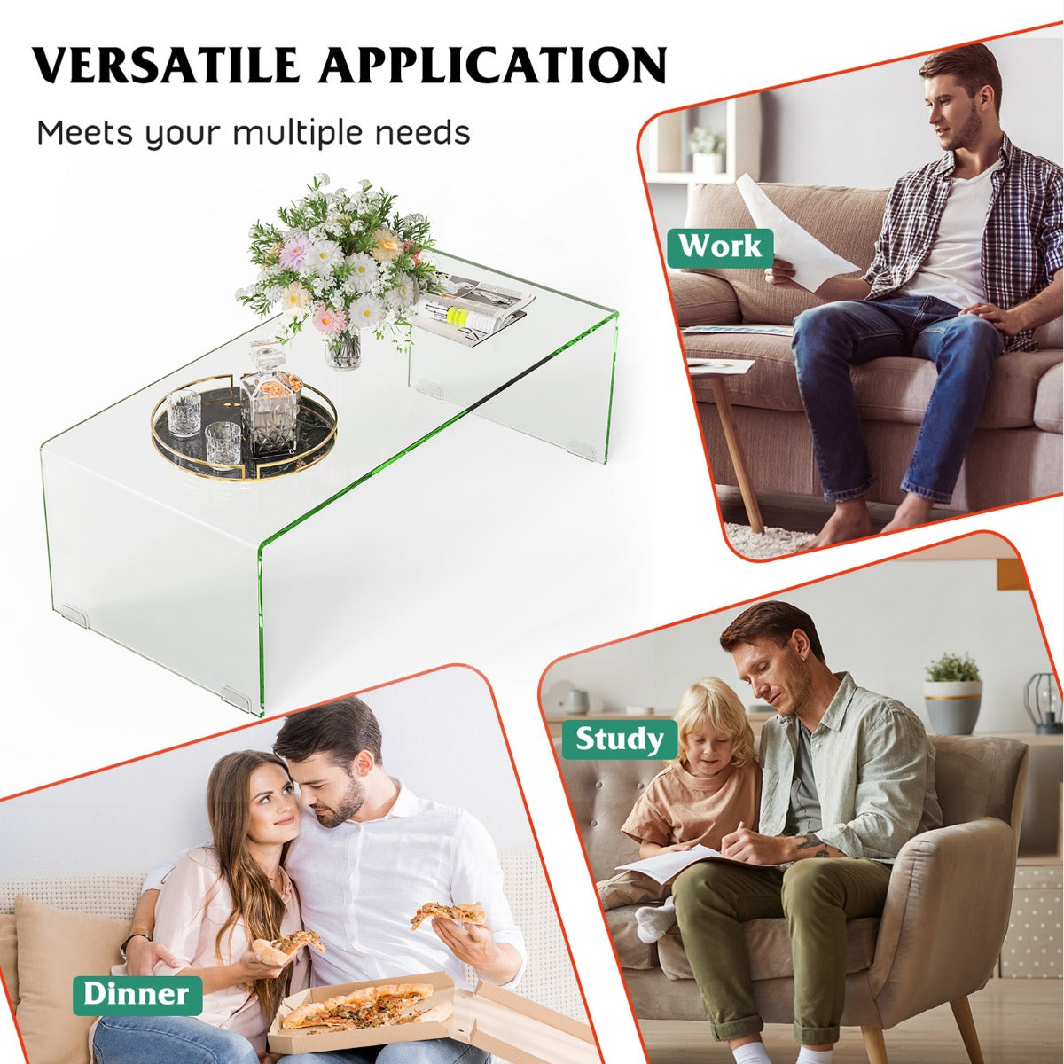 LIVSK Bijzettafel van Gehard Glas - Modern Design - Hittebestendig en Waterafstotend - Draagvermogen 30 kg - 108 x 50 x 35 cm -