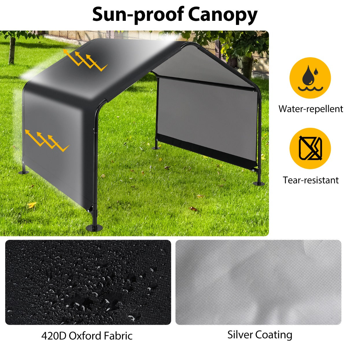 LIVSK Hondenschuilplaats - Waterdicht Oxford - Stevige Metalen Constructie - Eenvoudige Montage - 129 x 124 x 108 cm - Zwart