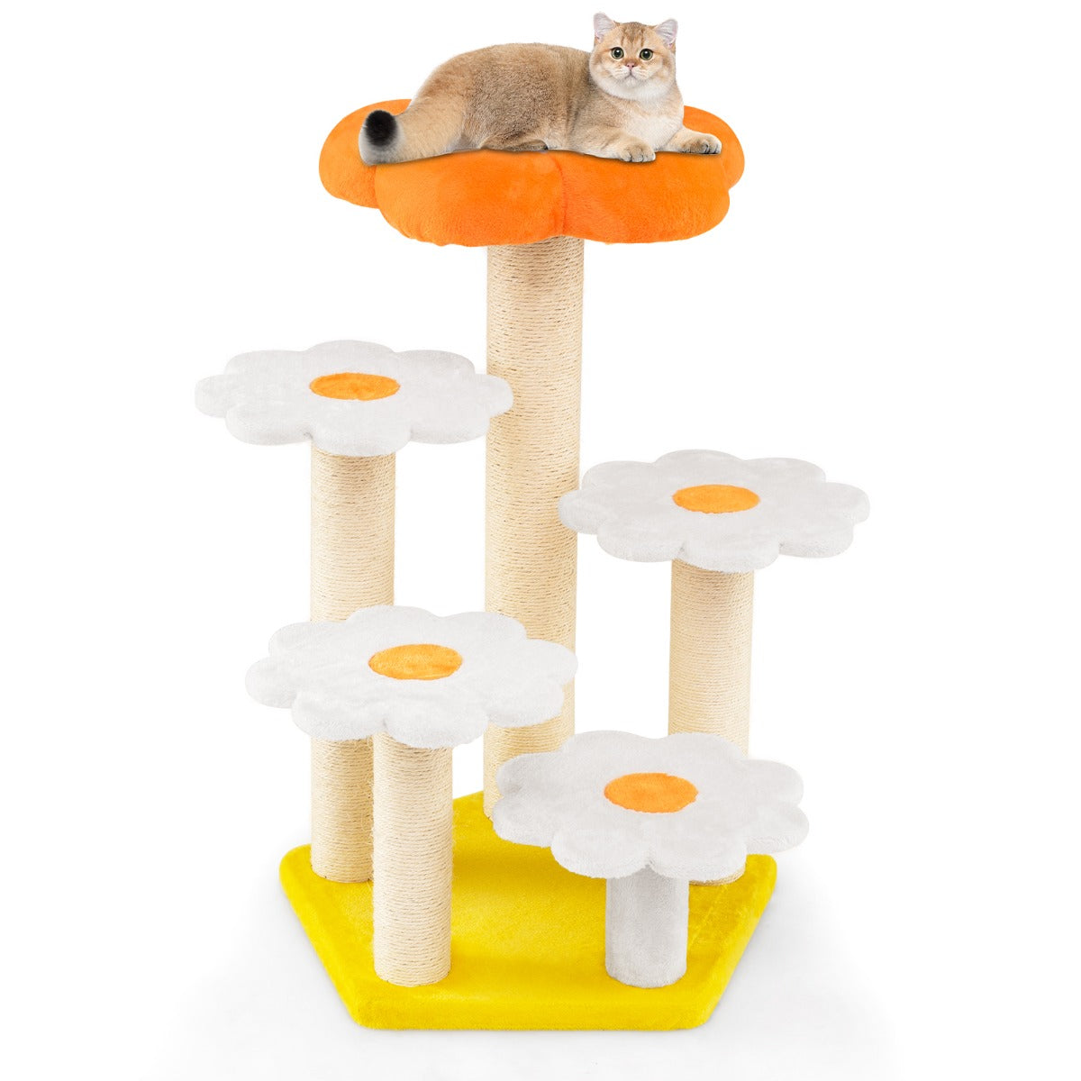 LIVSK Kattenboom met Bloemenmotief - 4 Springplatforms - Krabpalen van Sisal - Stabiele Constructie - 90 cm - Wit