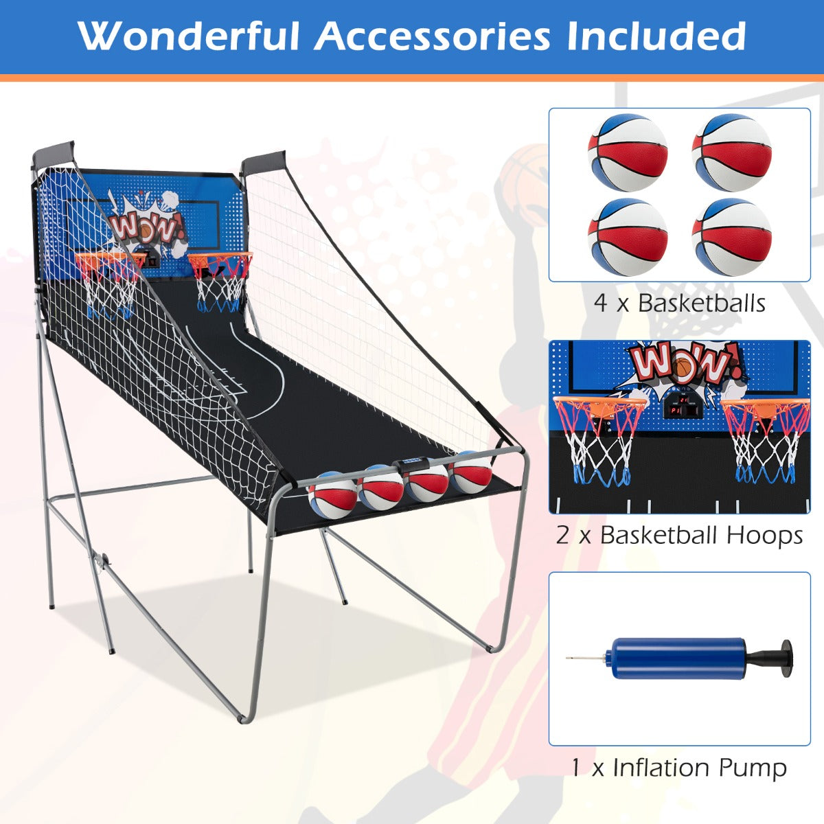 LIVSK Dubbele Elektronische Basketbalschietmachine - Inclusief 4 Basketballen - 8 Spelopties - Opvouwbaar - 110 x 206 x 203 cm -