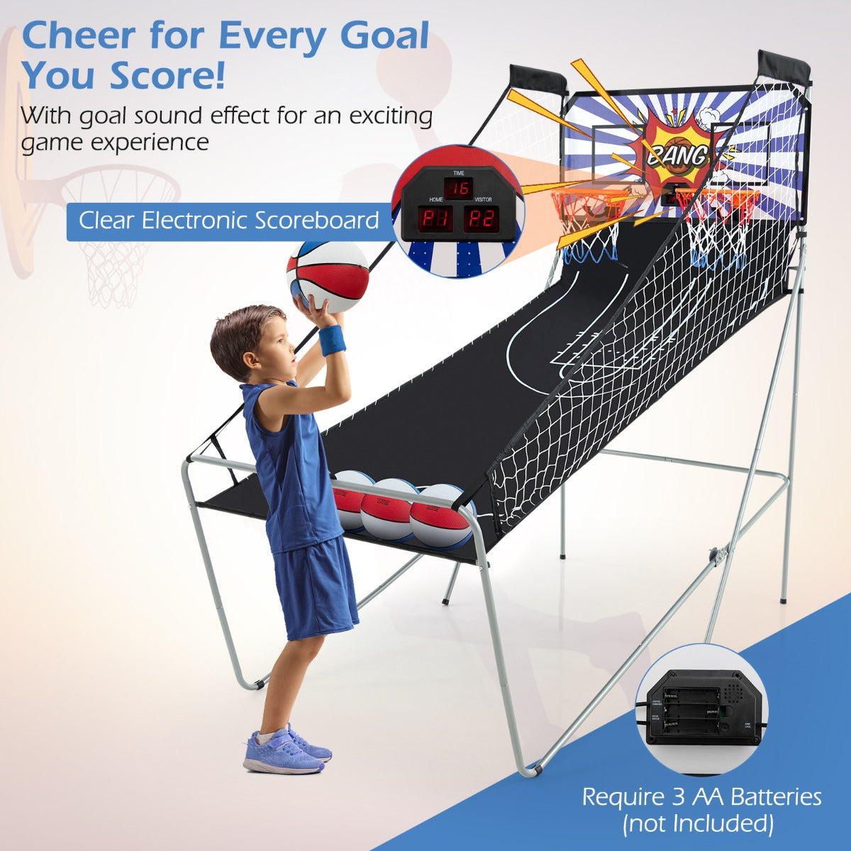 LIVSK Dubbel Schiet Elektronische Basketbalspel - Inclusief 4 Rubberballen - 8 Spelopties - Digitaal Scoresysteem - 203 x 110 x
