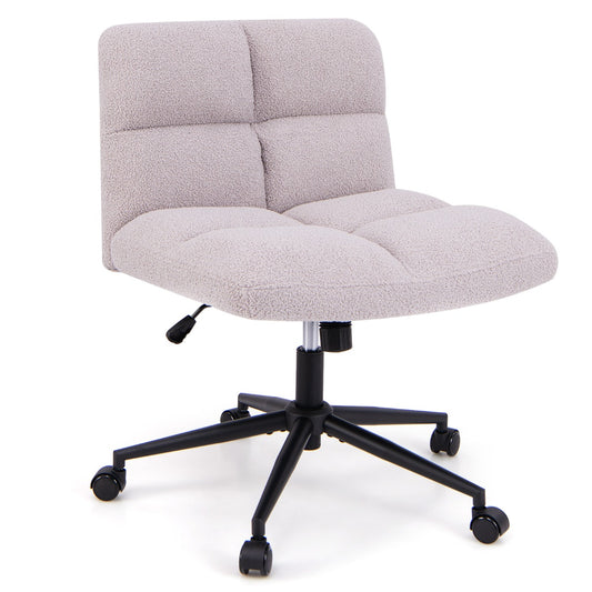 LIVSK Draaibare Werkstoel - Ergonomisch met Verstelbare Hoogte - Luxe Imitatie-Sheepskin - Stabiele Basis - Lichtgrijs