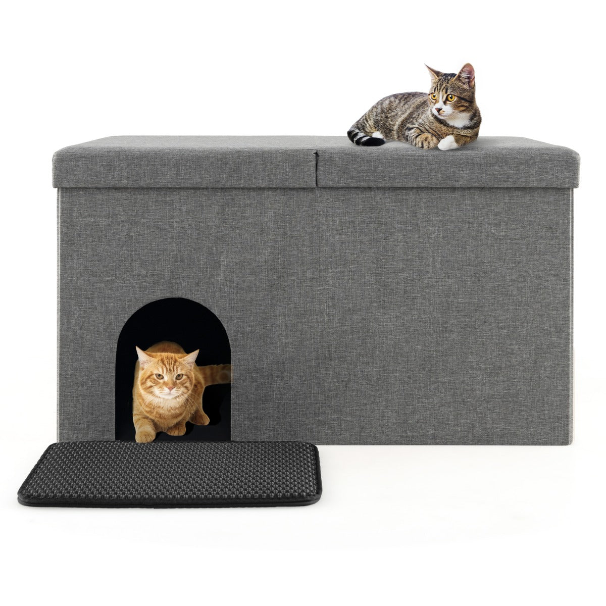 LIVSK Kattenbak Opbergbench - Koolstoffilter - Scharnierend Deksel - Urinebestendige Mat - Verwijderbaar Tussenschot - Grijs