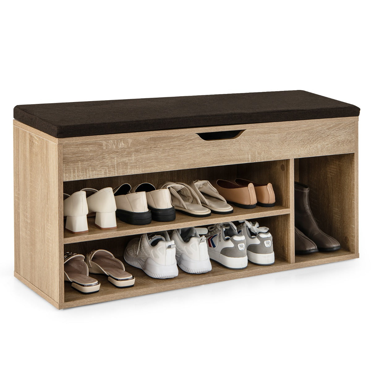 LIVSK Opbergbank met Verwijderbaar Zitkussen - Praktisch Design met Opbergruimte - Hoogwaardig Hout - 104 x 30 x 48 cm -