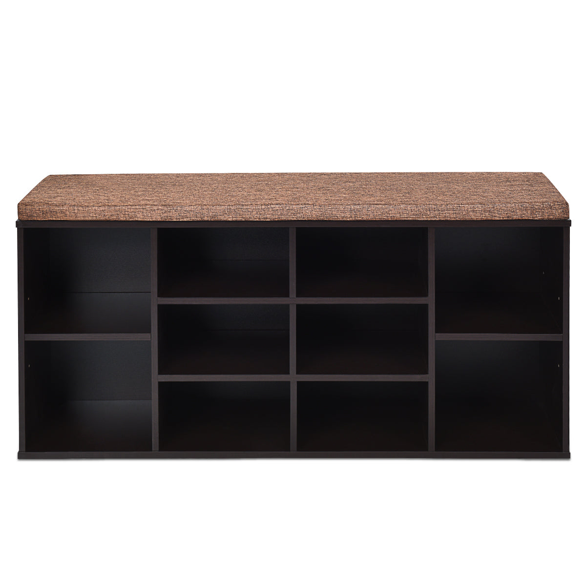 Livsk costway schoenenbank met zitting schoenenrek schoenenladekast 10 kubus opbergbankkast met plank en zitkussenhout hout bruin
