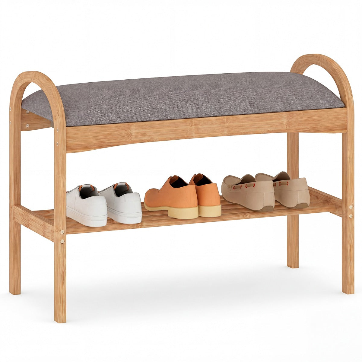 Livsk costway schoenenbank van bamboe schoenenrek met 2 treden bekleed zitkussen en plank compacte zitbank 70 x 315 x 51 cm 1