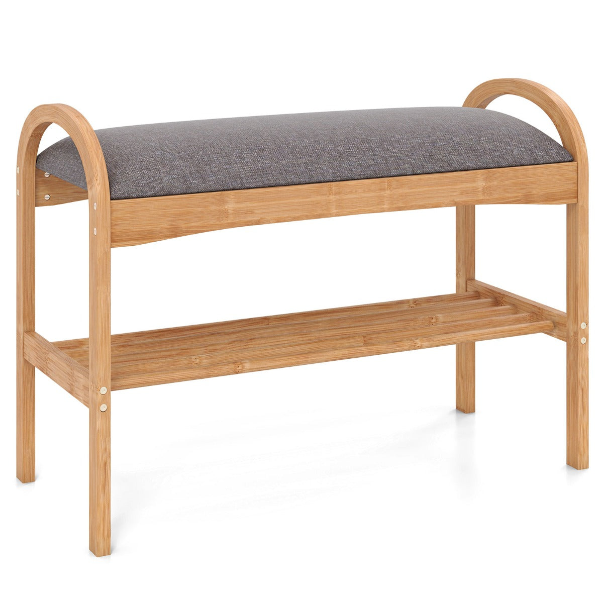 Livsk costway schoenenbank van bamboe schoenenrek met 2 treden bekleed zitkussen en plank compacte zitbank 70 x 315 x 51 cm