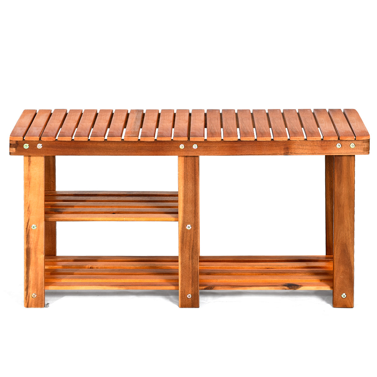 LIVSK Schoenenbank van Acaciahout - 2 Planken met Laarzenruimte - Stevig en Duurzaam - 87 x 28 x 45 cm - Teak