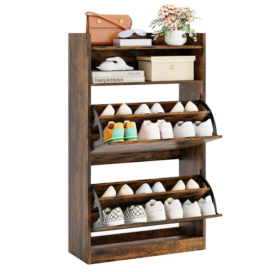 LIVSK schoenenkast met klapvakken - Ruimtebesparend ontwerp - Verstelbare planken - Elegant modern design - 60 x 24 x 102 cm -