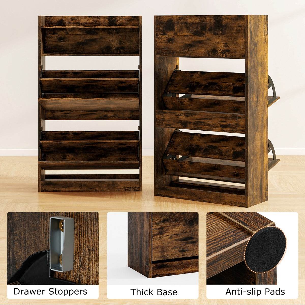 LIVSK schoenenkast met klapvakken - Ruimtebesparend ontwerp - Verstelbare planken - Elegant modern design - 60 x 24 x 102 cm -