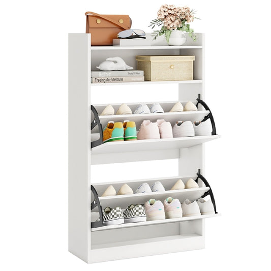 LIVSK Schoenenkast met Klapvakken - Ruimtebesparend en Elegant - 60 x 24 x 102 cm - Wit/Rustieke houtlook