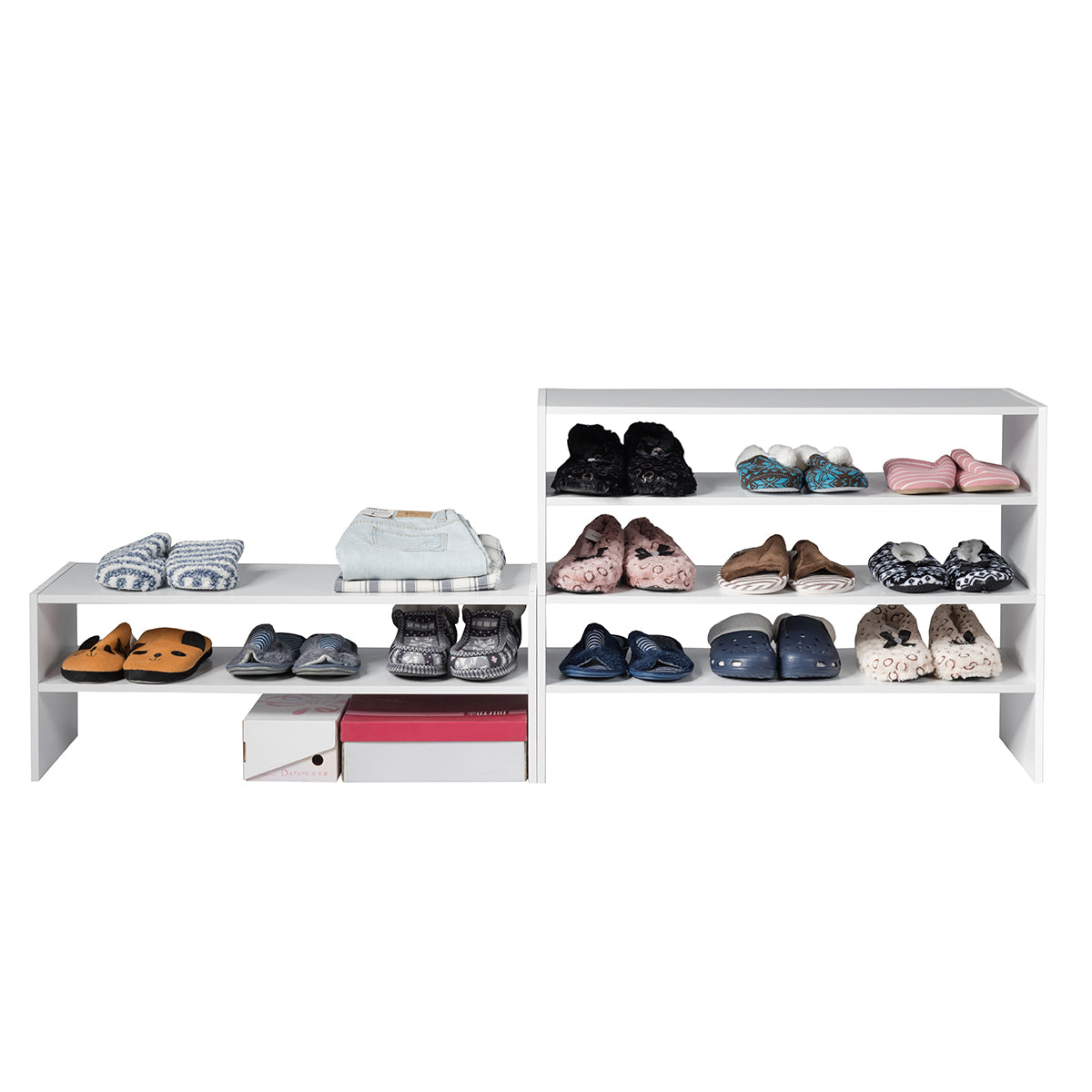 LIVSK 3-delig 2-laags schoenenrek - Stapelbaar en ruimtebesparend - Milieuvriendelijk MDF - Voor 9 paar schoenen - Wit