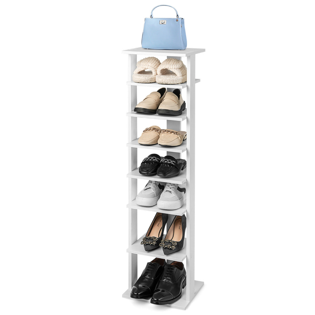 LIVSK Schoenenrek met 8 Open Schappen - Duurzaam Hout - Multifunctioneel en Stabiel - Tot 55 kg - Wit