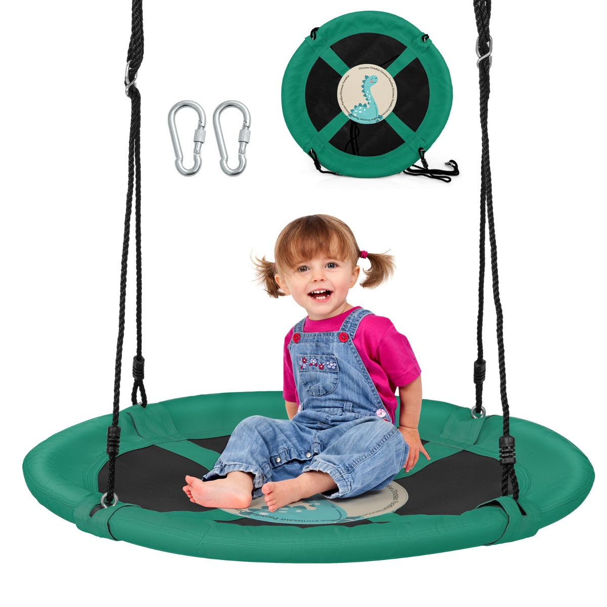 LIVSK Verstelbare Schotelschommel - Voor 2 Kinderen - Duurzame Oxford Stof - Veilig en Comfortabel - 102 cm - Groen/Roze/Oranje