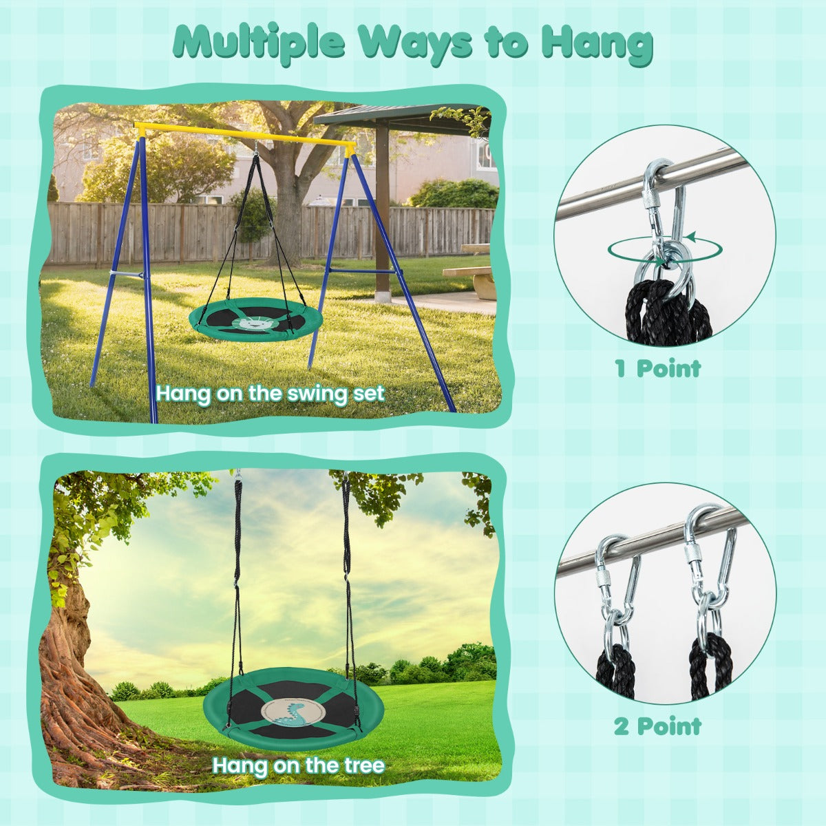 LIVSK Verstelbare Schotelschommel - Voor 2 Kinderen - Duurzame Oxford Stof - Veilig en Comfortabel - 102 cm - Groen/Roze/Oranje