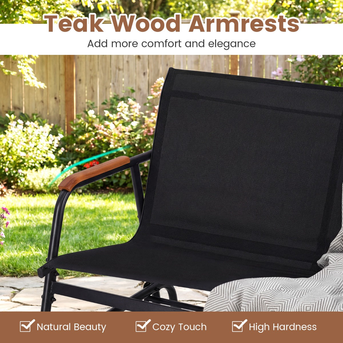 Livsk costway schommelbank voor 2 3 personen terrasbank met ademende stoffen zitting schommelstoel voor tuin terras balkon zwart 74 x 115 x 84 cm