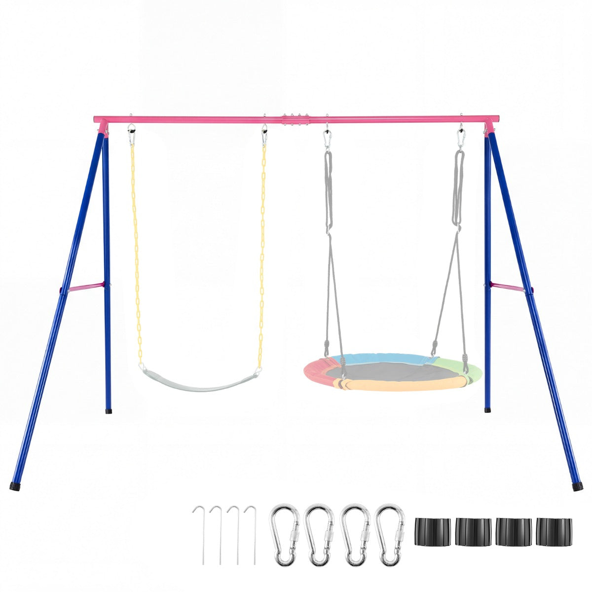 Livsk costway schommelframe van metaal tot 250 kg belastbaar met grondanker antislip voetkap voor dubbele schommel nestschommel alleen frame