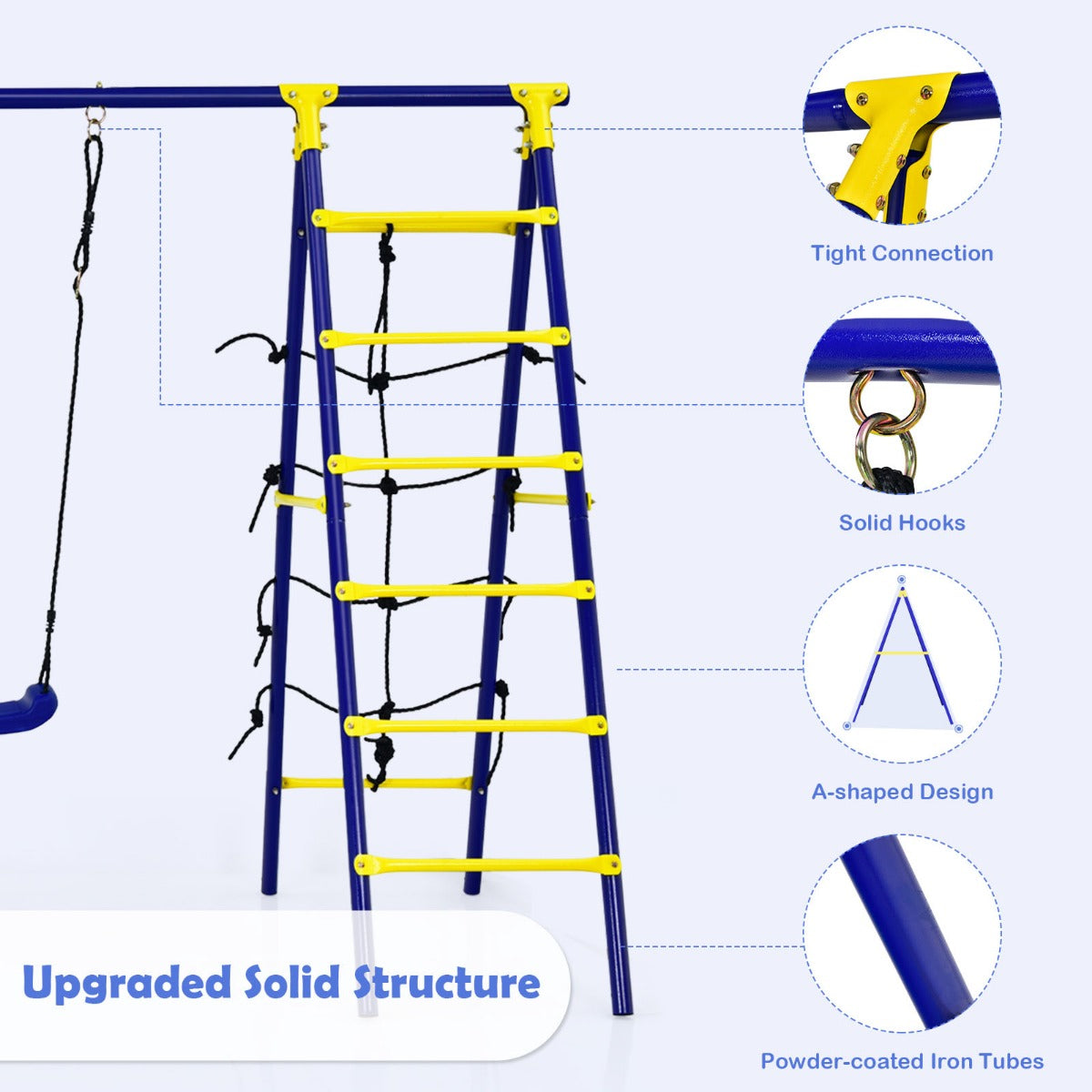 LIVSK 5-in-1 Buitenschommelset - 2 Schommels - Basketbalring - Klimladder - Duurzaam en Veilig - Tot 75 kg - Zoals afgebeeld