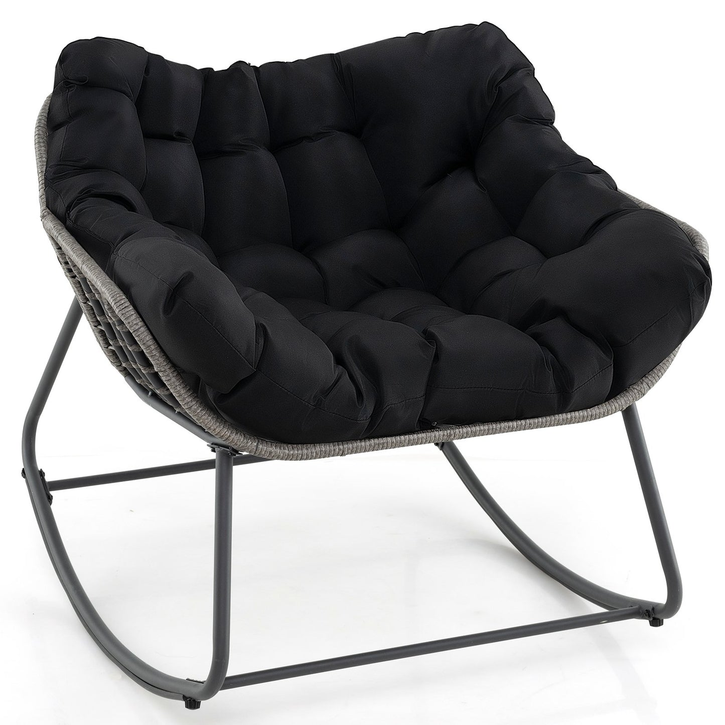 LIVSK Eier Schommelstoel - Handgevlochten PE-rattan - Ultradik Kussen - Hoogbelastbaar Metalen Frame - Tot 150 kg - Mix grijs