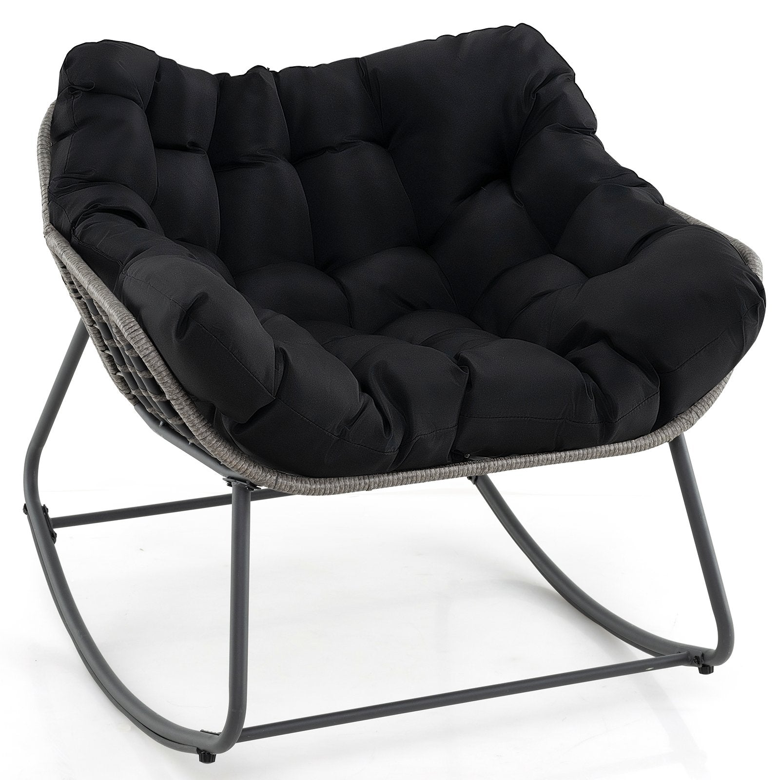 LIVSK Eier Schommelstoel - Handgevlochten PE-rattan - Ultradik Kussen - Hoogbelastbaar Metalen Frame - Tot 150 kg - Mix grijs