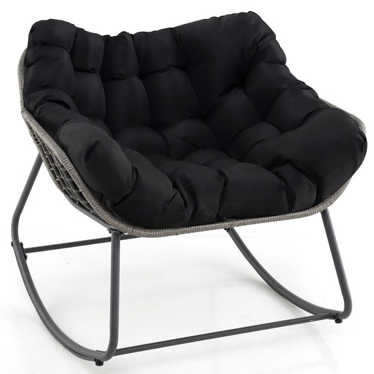 LIVSK Eier Schommelstoel - Handgevlochten PE-rattan - Ultradik Kussen - Hoogbelastbaar Metalen Frame - Tot 150 kg - Mix grijs