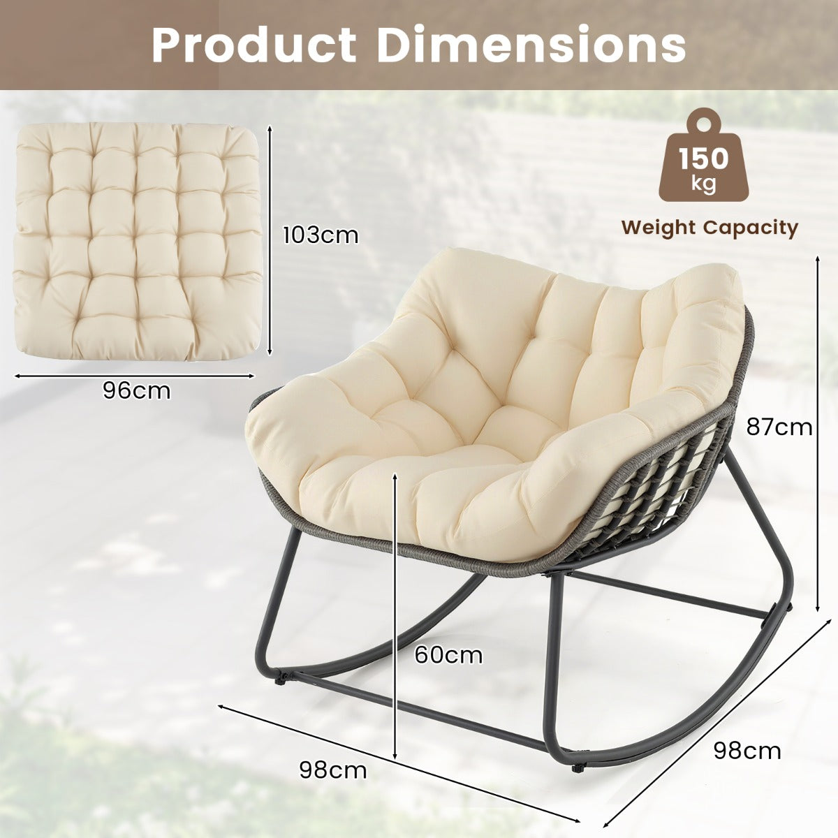 Livsk costway schommelstoel met dikke afneembare kussen overgrote schommelstoel relaxstoel beige 1
