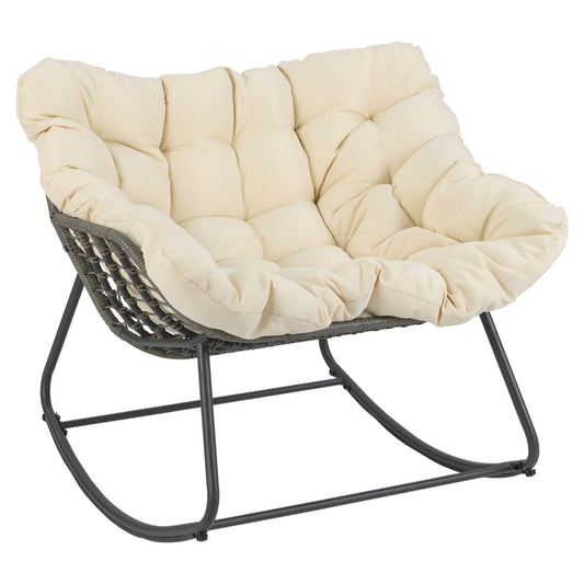 Livsk costway schommelstoel met dikke afneembare kussen overgrote schommelstoel relaxstoel beige