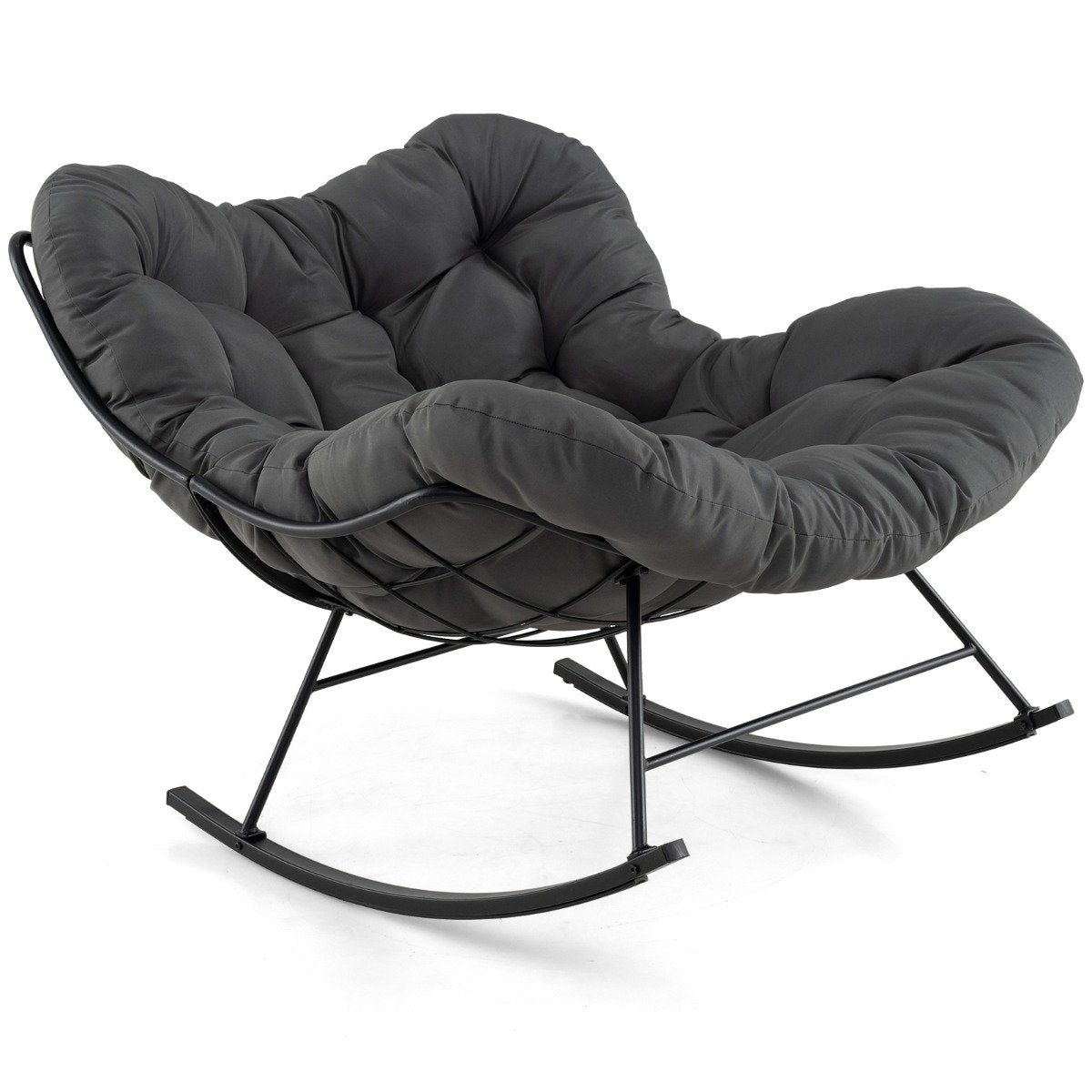LIVSK Schommelstoel - 205 kg Draagvermogen - 110 x 95 x 94 cm - Luxueus 16 cm Dikke Kussen - Antislip - Zwart/Grijs
