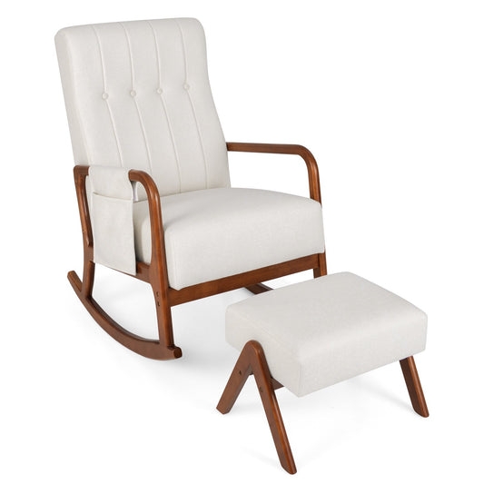 LIVSK Schommelstoel en Ottoman Set - Ergonomisch Ontwerp - Zachte Schommelbeweging - Multifunctioneel - Tot 150 kg - Beige